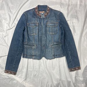 Paris Blues Denim Hook and Eye Jacket Embroidered Flowers